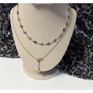 Nordstrom Layered Necklace Star Moon Pendant Gold Toned Chain